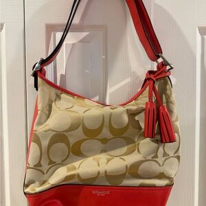 Coach Red and Cream Hobo Bag